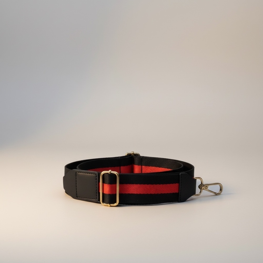 ✨ Black & Red Stripe Adjustable Bag Strap Gold Hardware Crossbody Replacement - Picture 3 of 5